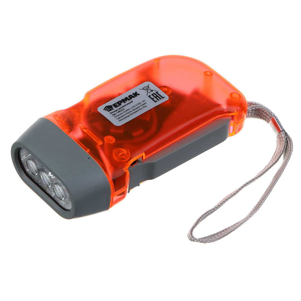 Фонарик динамический тм ЕРМАК, 3 LED, пластик, 50х100х30 мм, арт.№ 198-013
