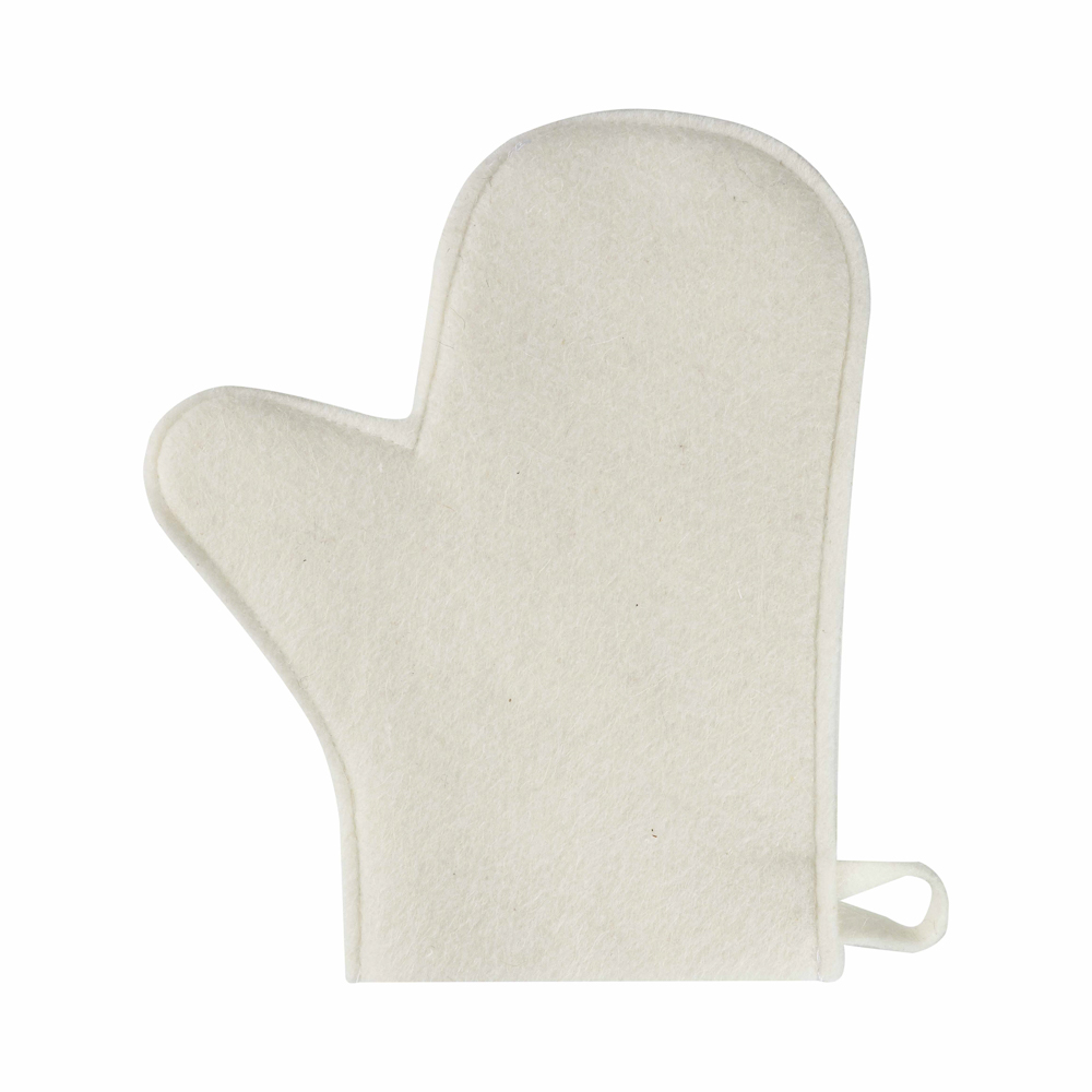 Набор банный ЭКОНОМ 3 предмета (шапка, коврик, рукавица) в пакете, войлок белый/серый, арт.№ 364-270