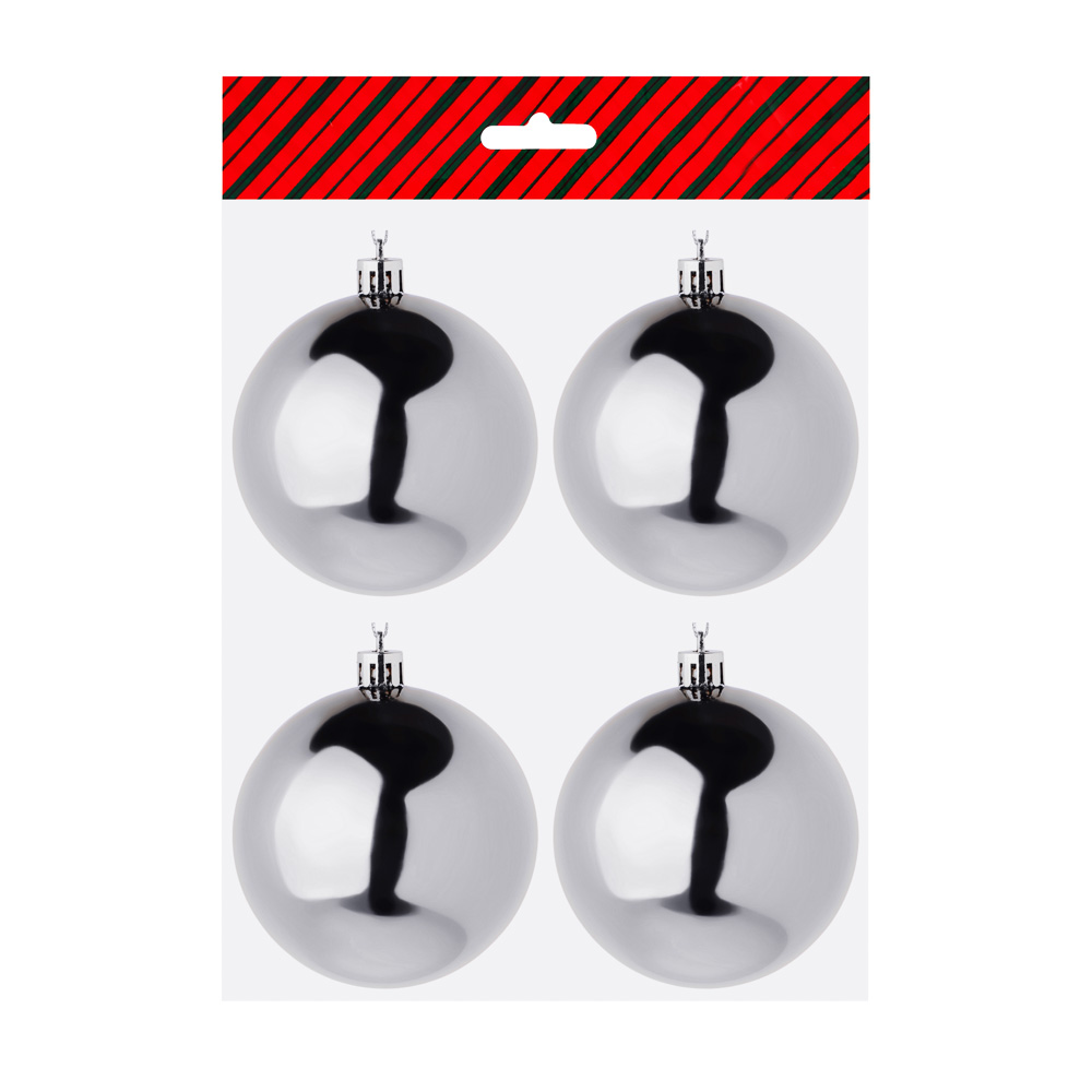 СНОУ БУМ Набор шаров 4шт 8см пластик, серебро, арт.№ 372-582