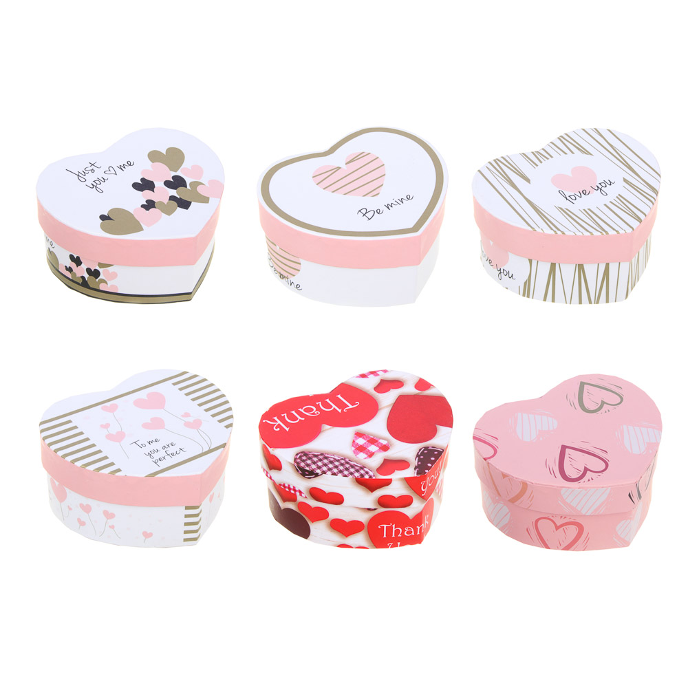 Коробка подарочная, в форме сердца, бумага, 11x9,8x5,2 см, 6 дизайнов, арт.№ 207-011