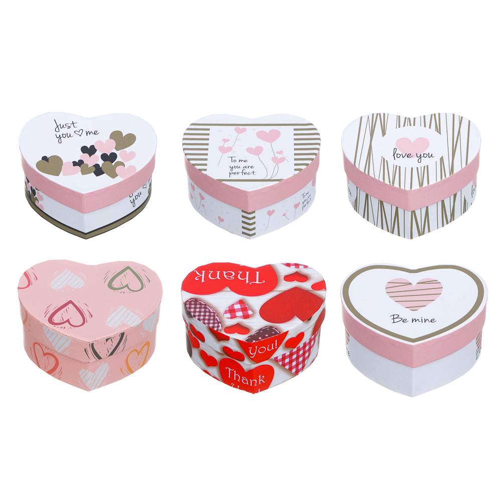 Коробка подарочная, в форме сердца, бумага, 11x9,8x5,2 см, 6 дизайнов, арт.№ 207-011