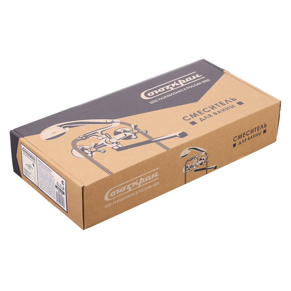 СоюзКран Смеситель для ванны с душем, круглый излив 30см, кер. кран-буксы 1/2, хром, цинк, SK08-S217, арт.№ 566-236