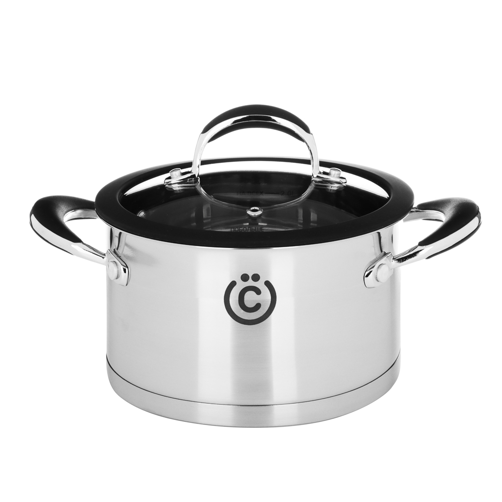 ВСЁГАЗИН Джела Кастрюля 18х10см 2,3л, со стекл. крышкой, индукция, нерж. сталь, арт.№ 822-232