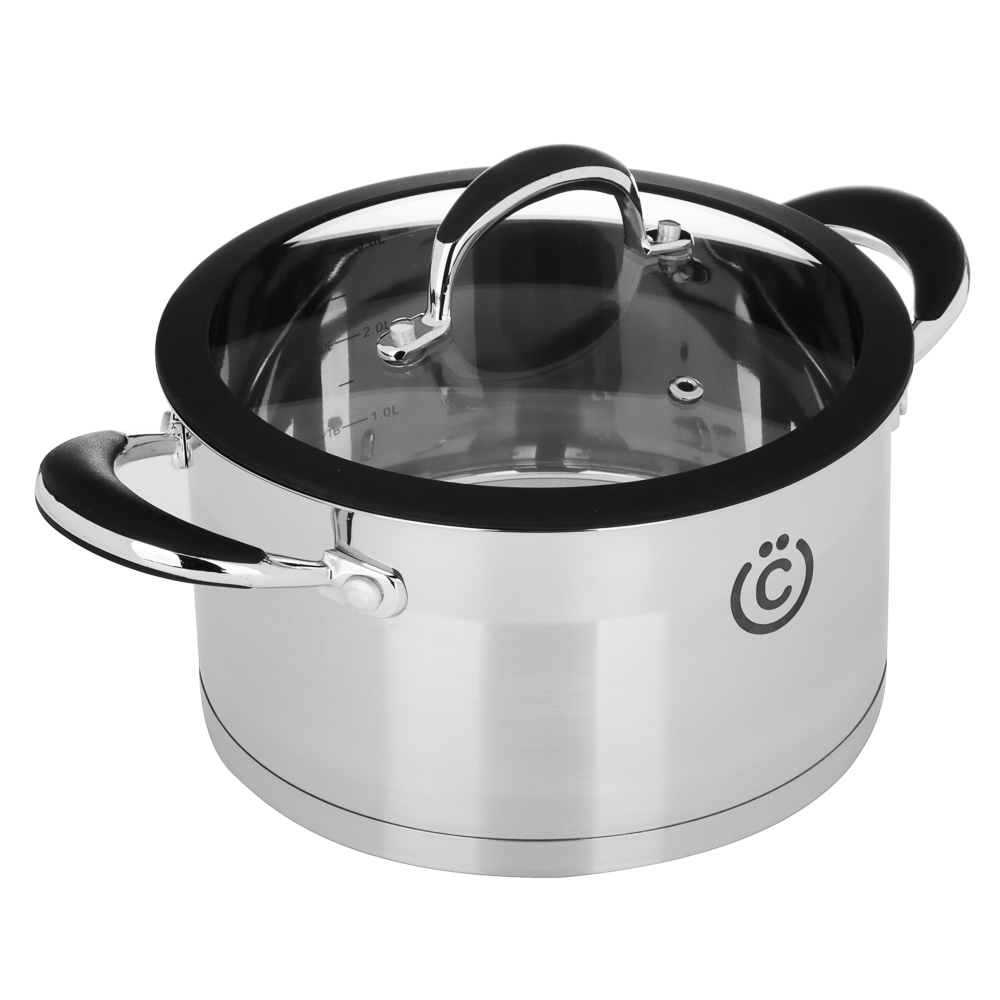 ВСЁГАЗИН Джела Кастрюля 20х11см 3,2л, со стекл. крышкой, индукция, нерж. сталь, арт.№ 822-233