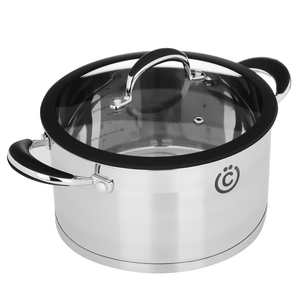 ВСЁГАЗИН Джела Кастрюля 22х12см 4,3л, со стекл. крышкой, индукция, нерж. сталь, арт.№ 822-234