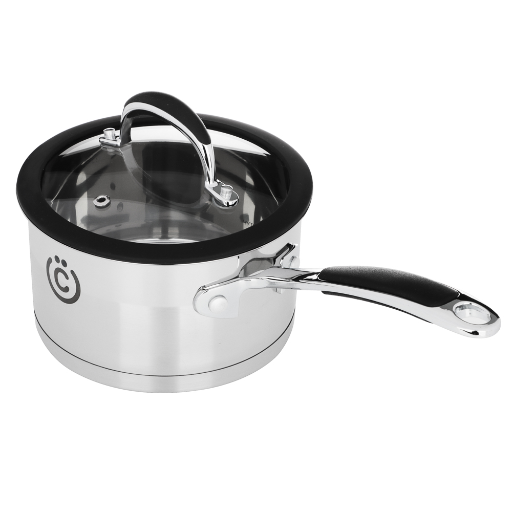 ВСЁГАЗИН Джела Ковш 16х9см 1,6л, со стекл. крышкой, индукция, нерж. сталь, арт.№ 822-236