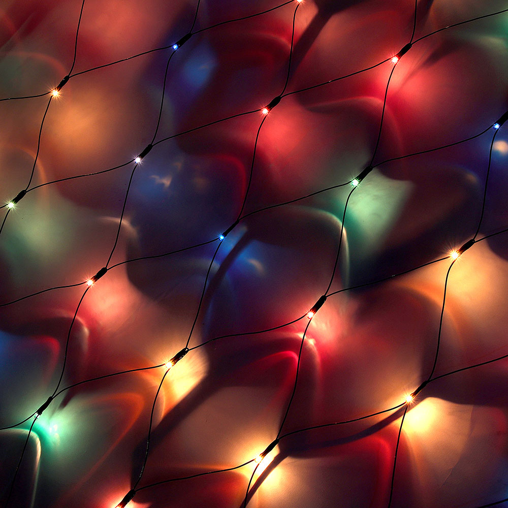 Гирлянда сетка 1,5x1,5 м СНОУ БУМ, 144 LED ламп, свечение мультицвет, ПВХ черный, 8 режимов, 220В, арт.№ 362-081