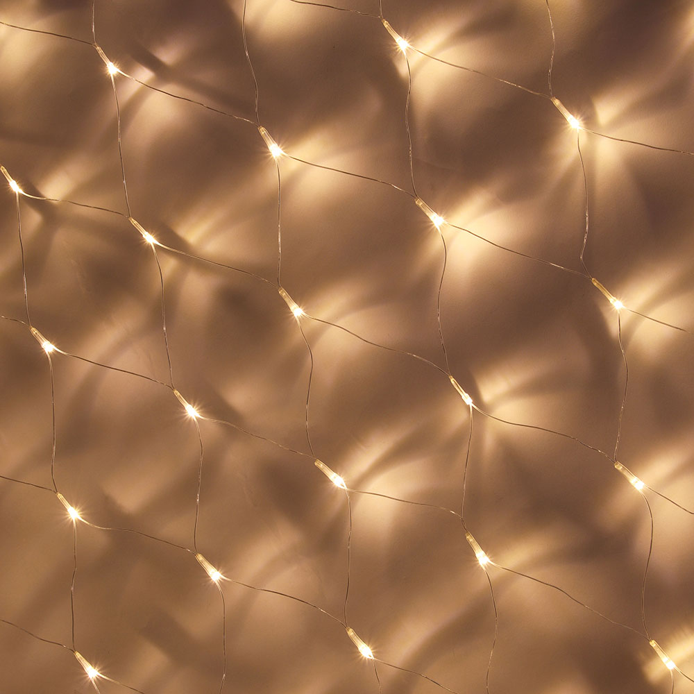 Гирлянда сетка 1,6x1,6 м СНОУ БУМ, 144 LED ламп, постоянное свечение шампань, ПВХ прозрачный, 220В, арт.№ 362-086