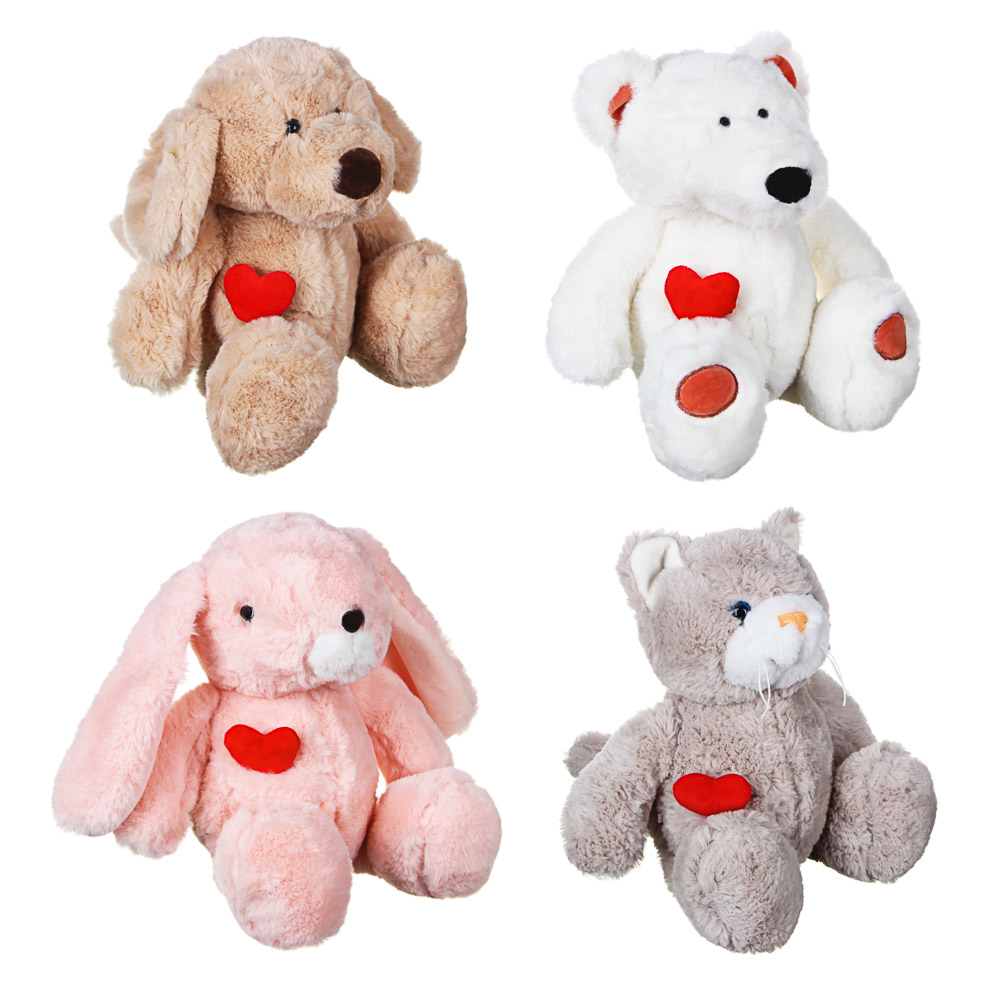 МЕШОК ПОДАРКОВ Игрушка мягкая в виде животных с сердечком в кармашке, 39см, плюш, 4 дизайна, арт.№ 264-231