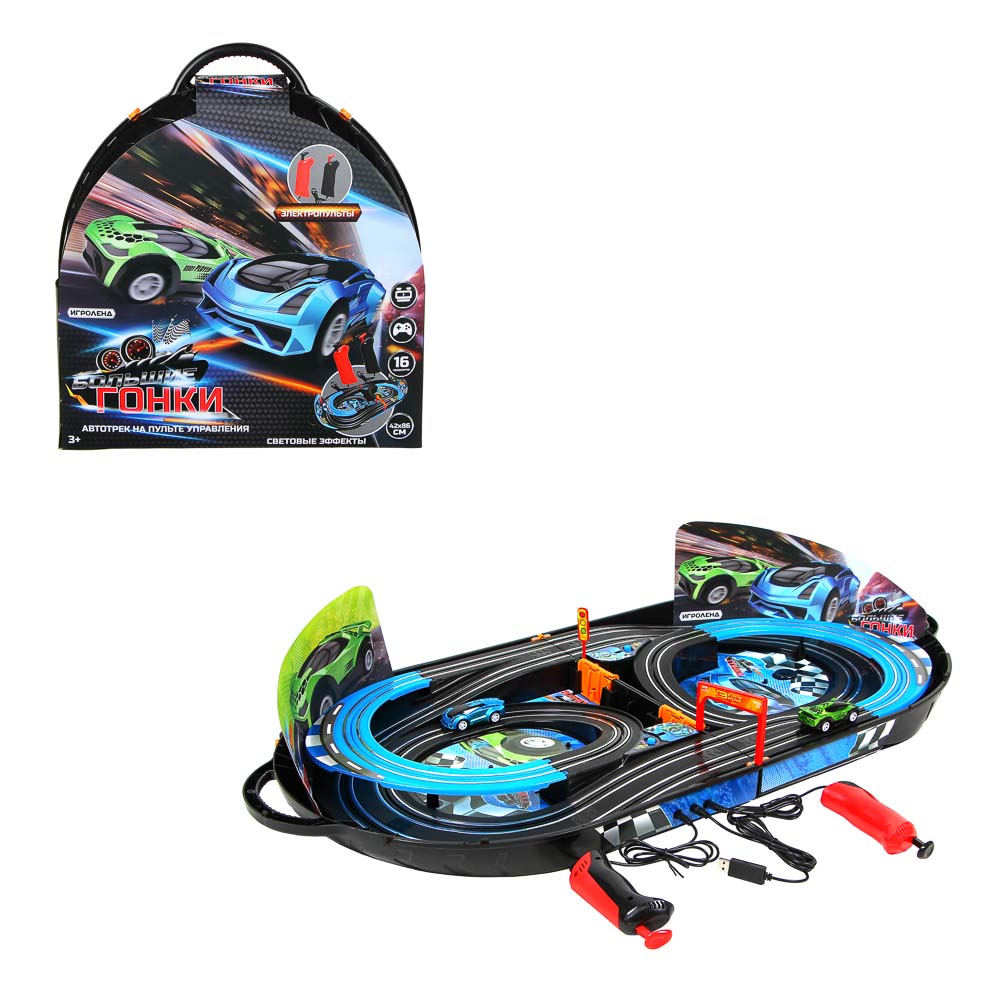 ИГРОЛЕНД Автотрек на пульте управления "Большие гонки" электропитание, свет, PP, ABS, 42х47,5х8,5см, арт.№ 276-112