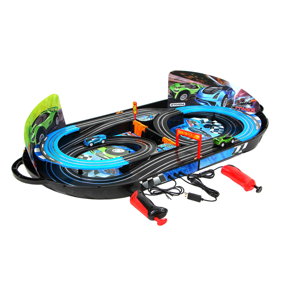 ИГРОЛЕНД Автотрек на пульте управления "Большие гонки" электропитание, свет, PP, ABS, 42х47,5х8,5см, арт.№ 276-112