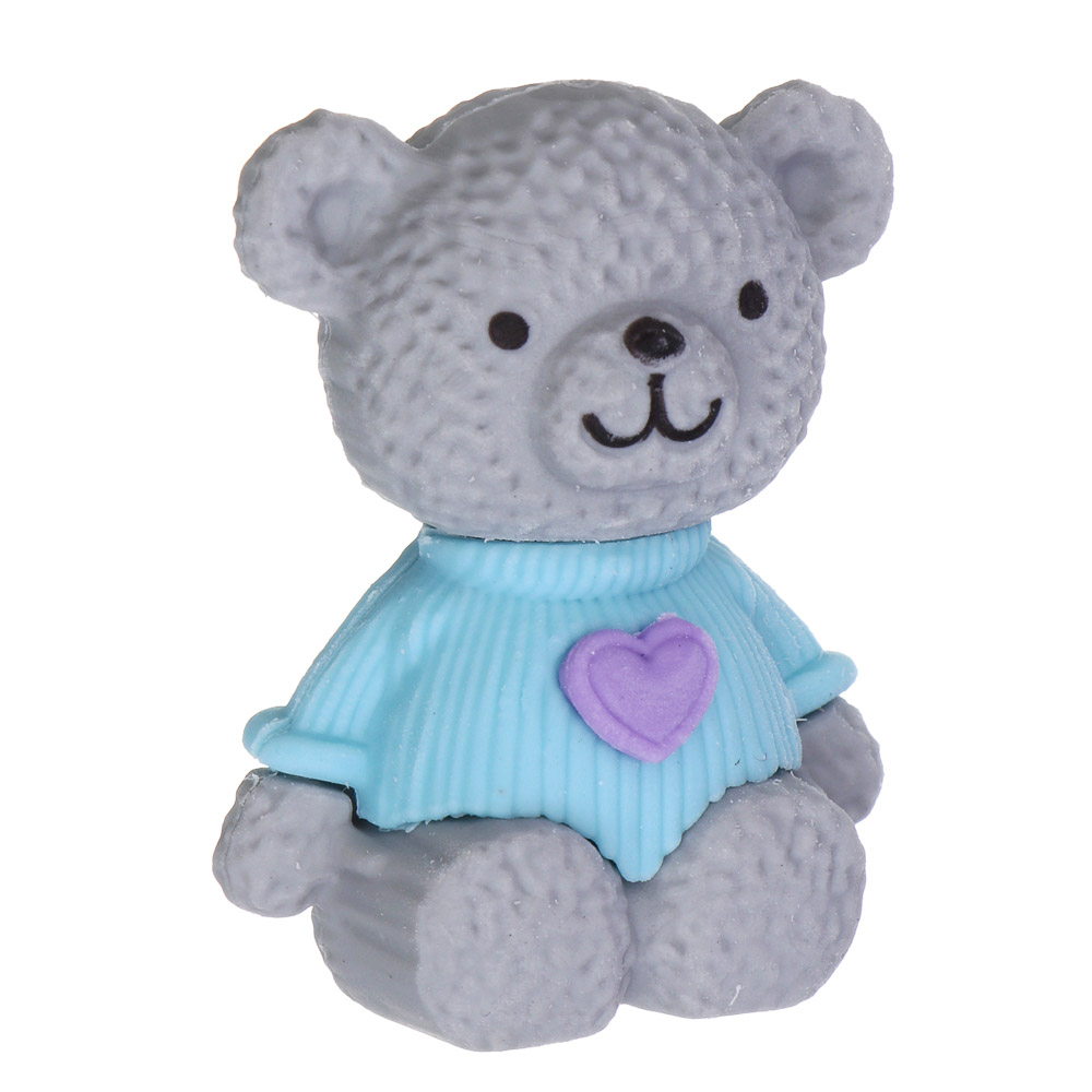 Ластик фигурный в форме медвежонка, 3,9х3х1,6см, ТПР, 3 дизайна, арт.№ 607-074