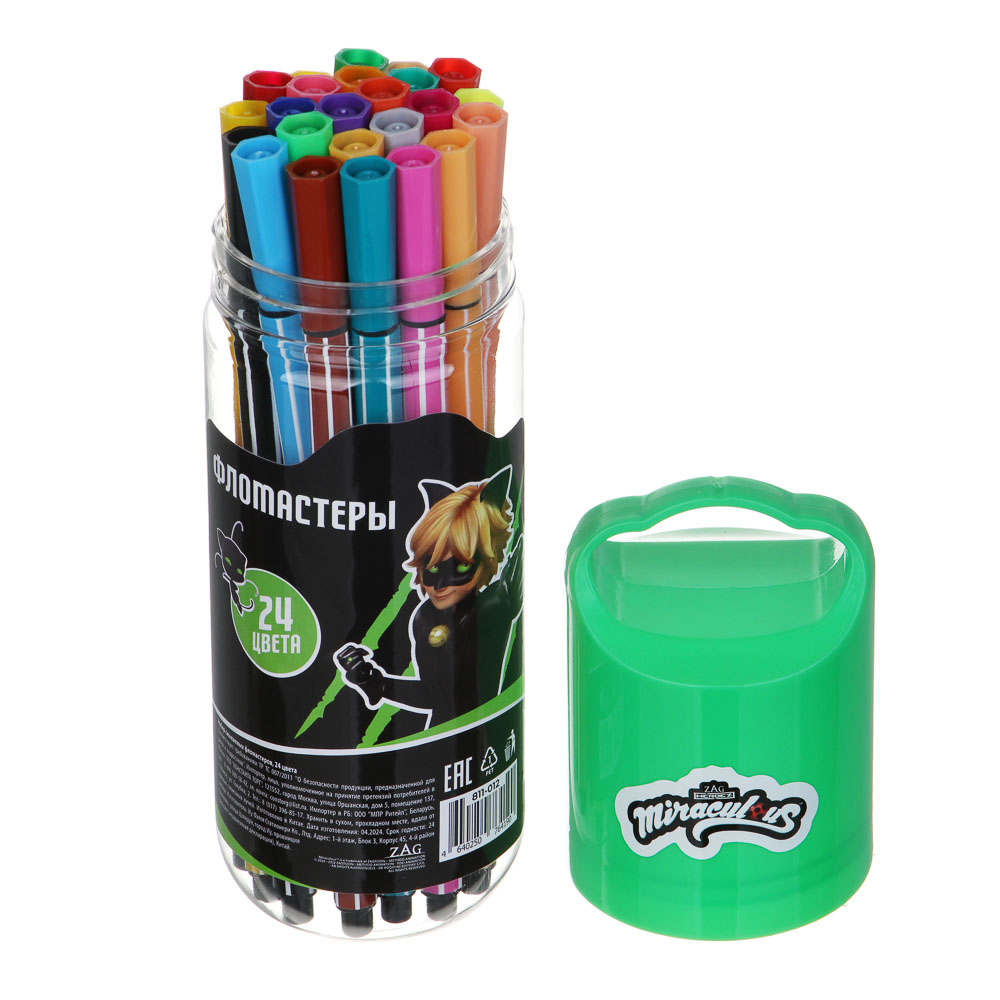 Супер-Кот Набор смываемых фломастеров, 24 цвета, пластиковая туба, серия "Кор", арт.№ 811-012