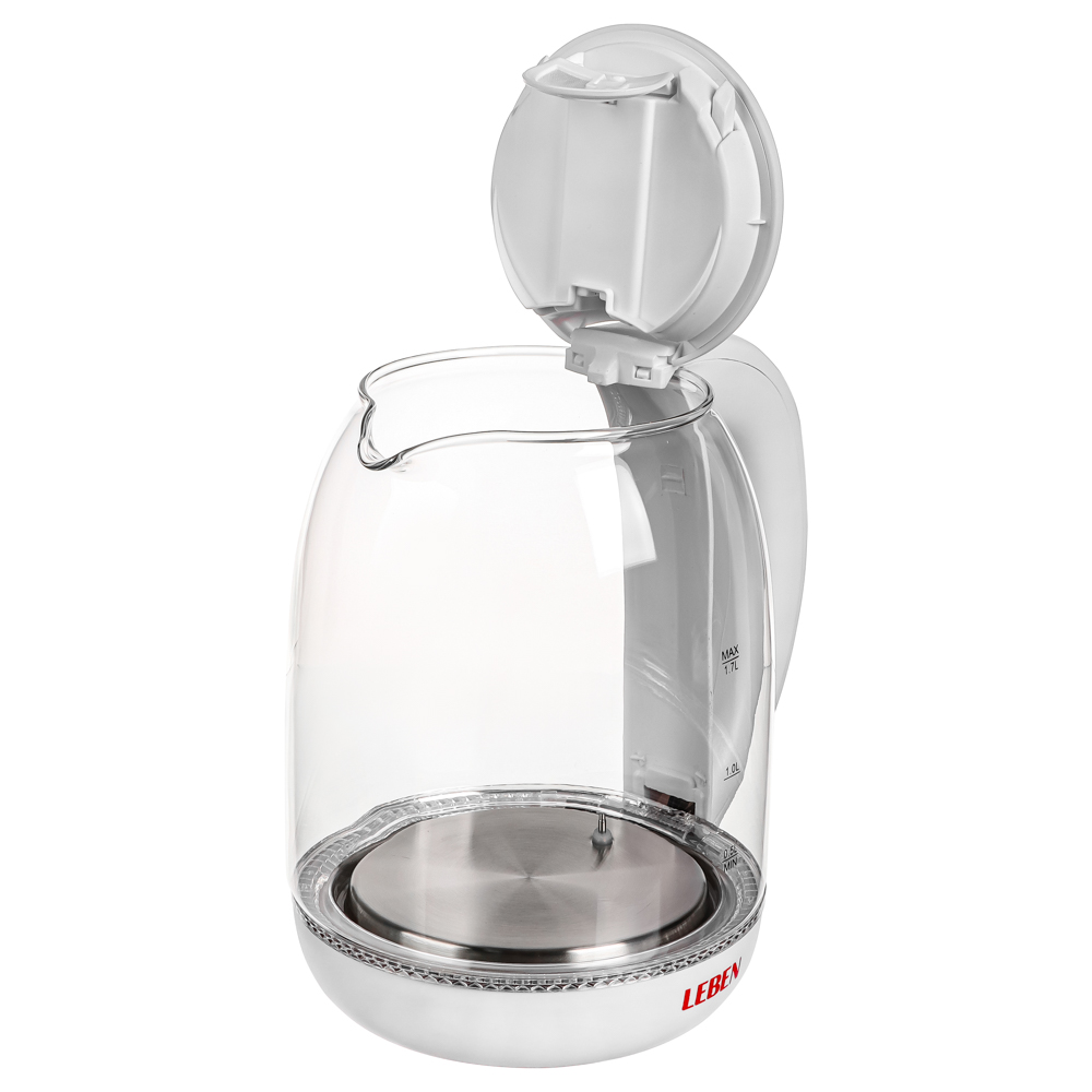 LEBEN Чайник электрический 1,7л, 1850Вт, скрытый нагр.элемент, автооткл., стекло, поддержание темпер, арт.№ 291-064
