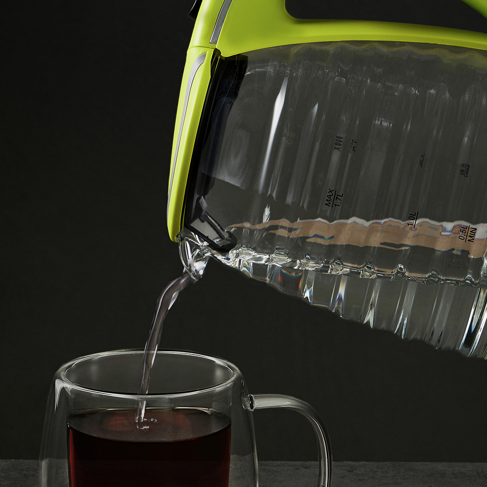 LEBEN Чайник электрический 1,7л, 1850Вт, скрытый нагр.элемент, стекло, рифлёное стекло, арт.№ 475-133