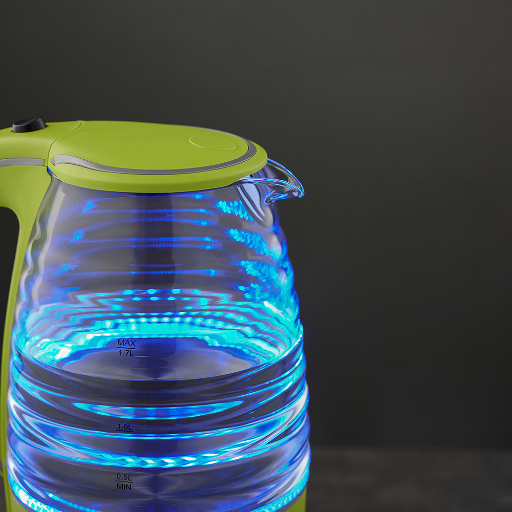 LEBEN Чайник электрический 1,7л, 1850Вт, скрытый нагр.элемент, стекло, рифлёное стекло, арт.№ 475-133