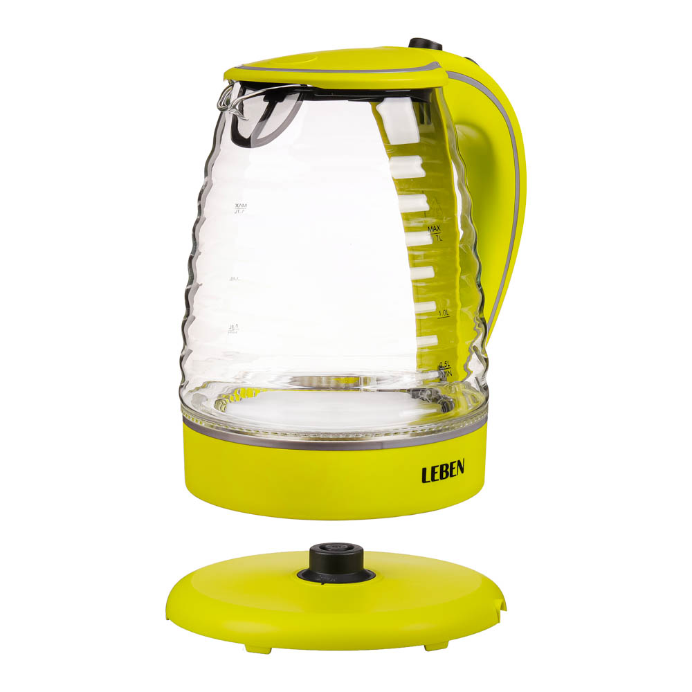 LEBEN Чайник электрический 1,7л, 1850Вт, скрытый нагр.элемент, стекло, рифлёное стекло, арт.№ 475-133