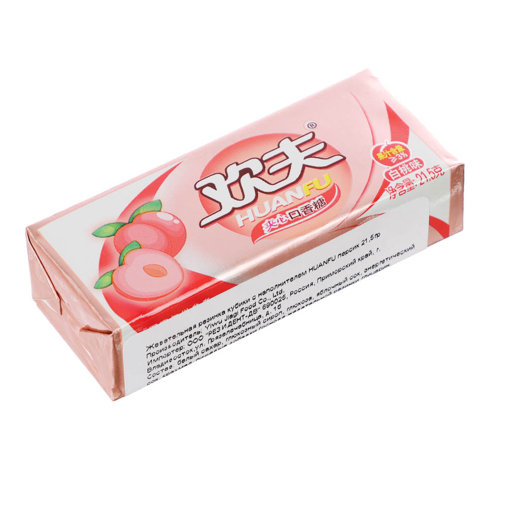 Жевательная резинка кубики с наполнителем HUANFU, 21,5 гр, персик, арт.№ 347-454