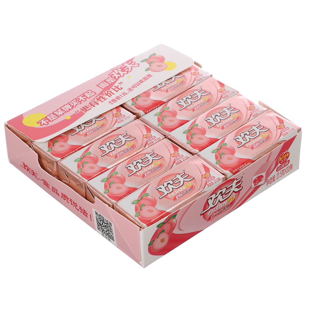 Жевательная резинка кубики с наполнителем HUANFU, 21,5 гр, персик, арт.№ 347-454