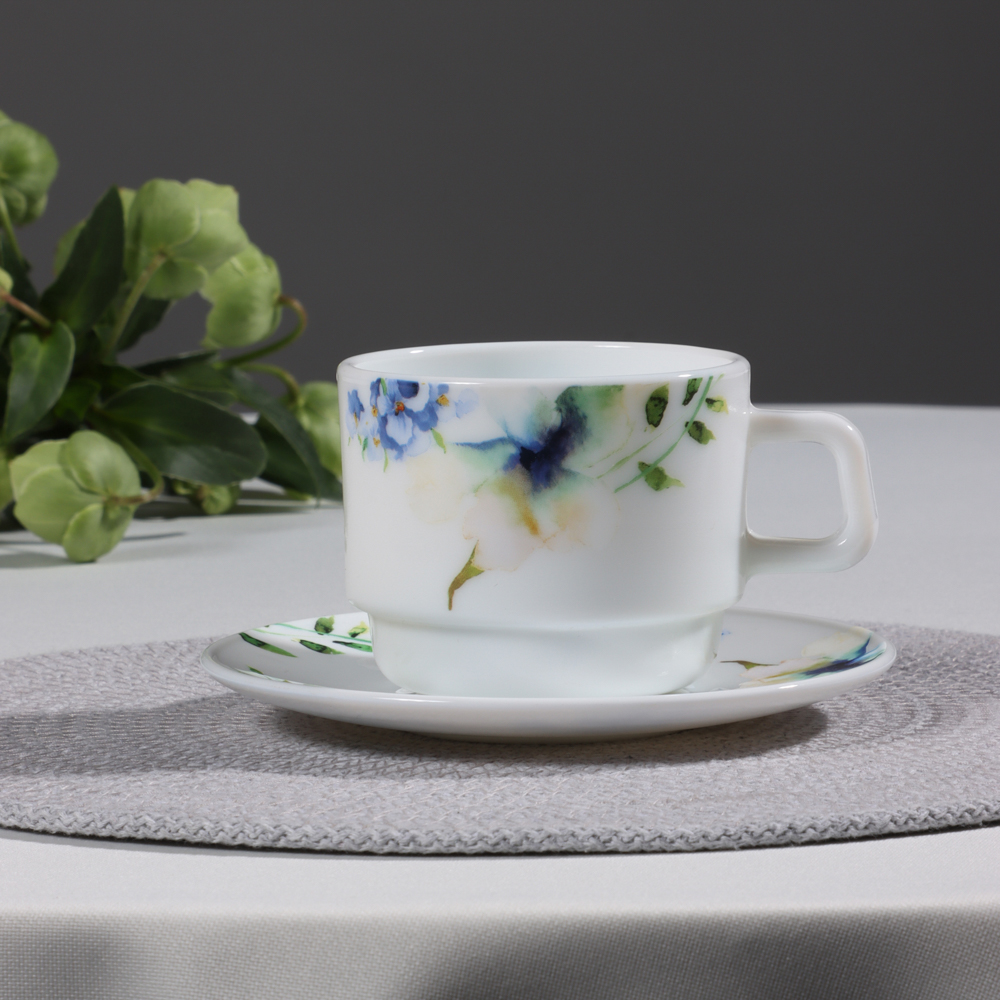 MILLIMI Шабер Чайная пара (чашка 250мл., блюдце 15см), опаловое стекло, арт.№ 818-871