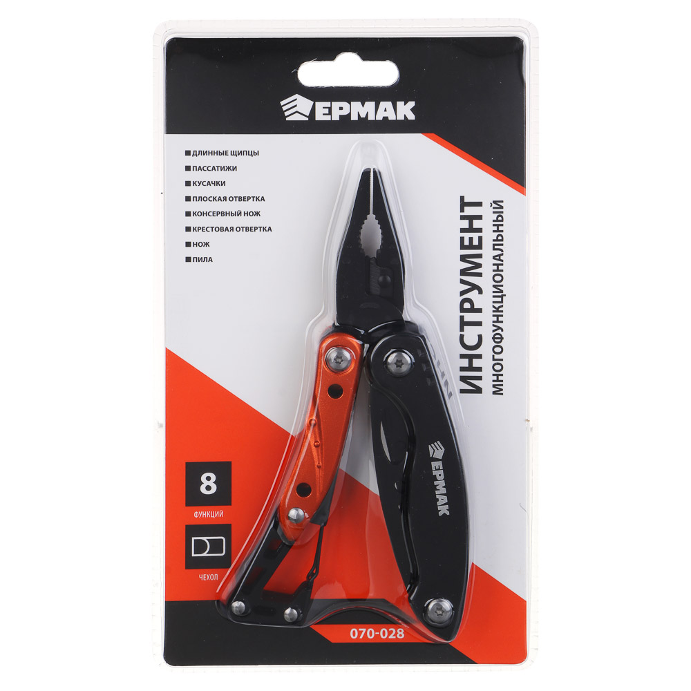 ЕРМАК Инструмент многофункциональный на карабине, 8 в 1, нерж. сталь, алюминий, арт.№ 070-028