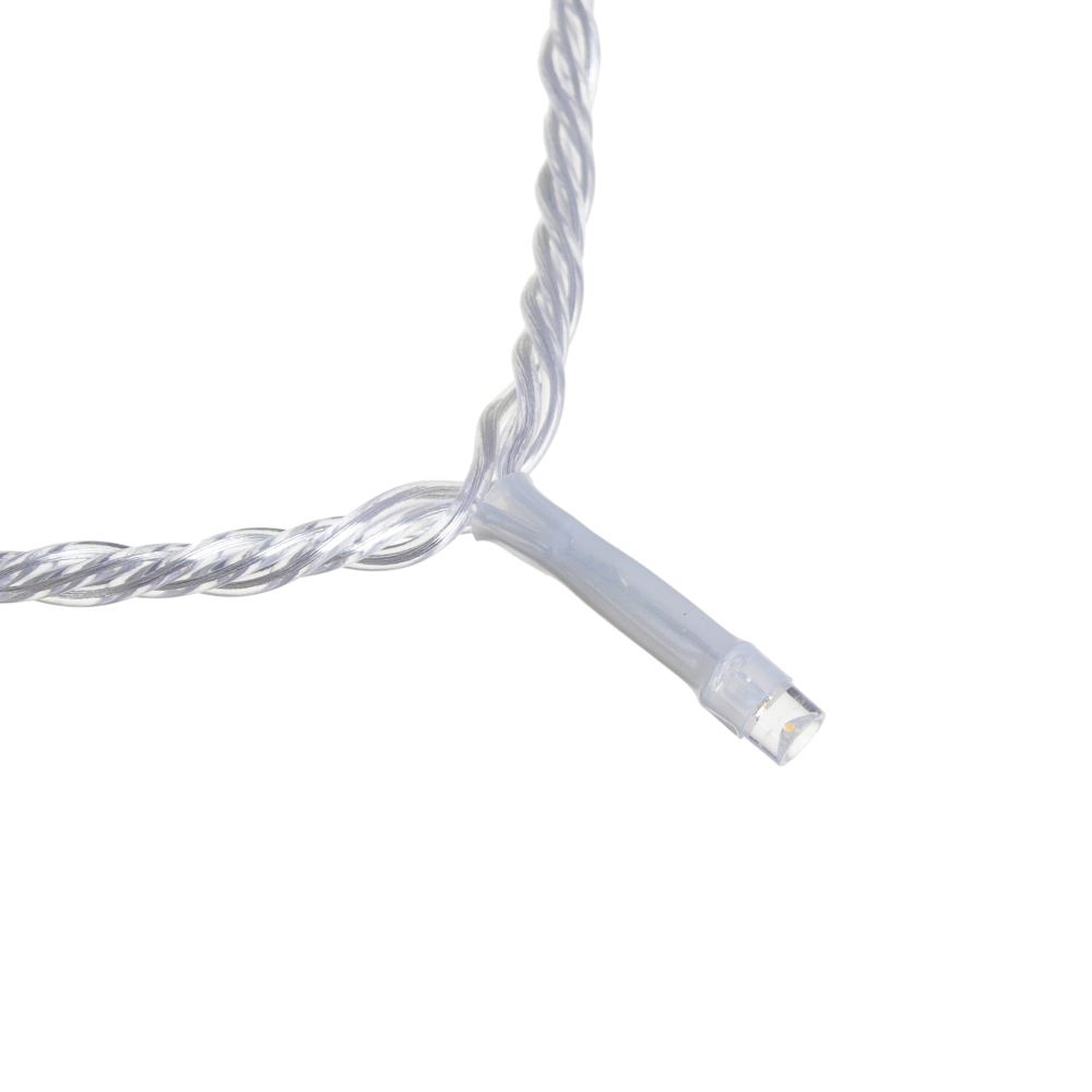 Гирлянда уличная вьюн 20 м BY, 160 LED ламп, белое свечение, ПВХ прозрачный, 8 режимов, коннект, 220В (24В), IP54, арт.№ 351-781