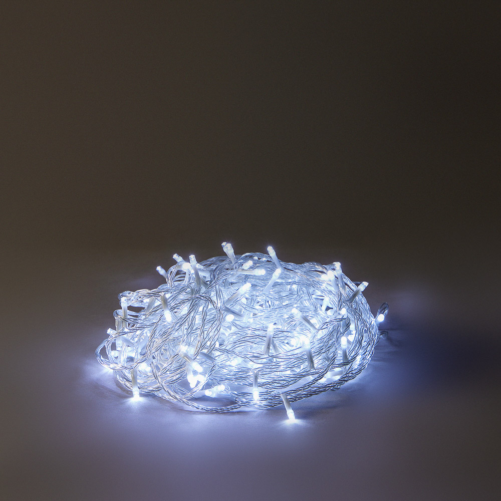 Гирлянда уличная вьюн 20 м BY, 160 LED ламп, белое свечение, ПВХ прозрачный, 8 режимов, коннект, 220В (24В), IP54, арт.№ 351-781