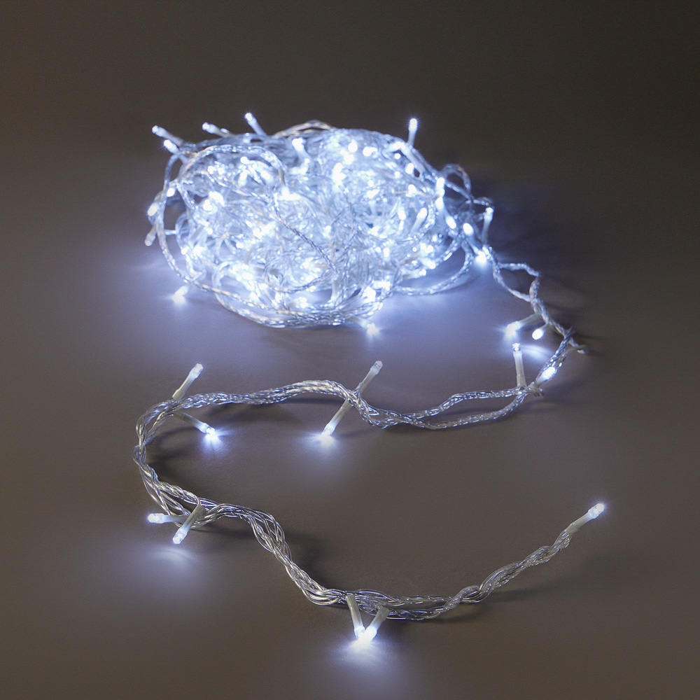 Гирлянда уличная вьюн 20 м BY, 160 LED ламп, белое свечение, ПВХ прозрачный, 8 режимов, коннект, 220В (24В), IP54, арт.№ 351-781