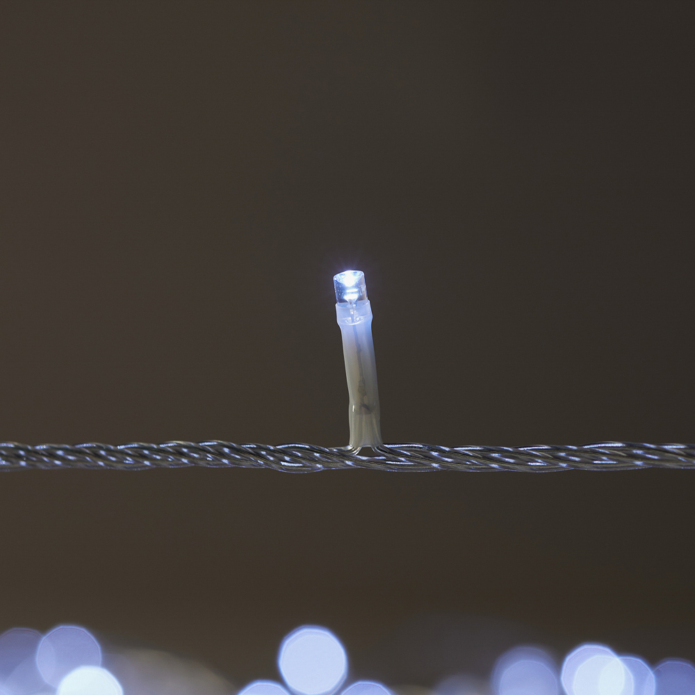 Гирлянда уличная вьюн 20 м BY, 160 LED ламп, белое свечение, ПВХ прозрачный, 8 режимов, коннект, 220В (24В), IP54, арт.№ 351-781