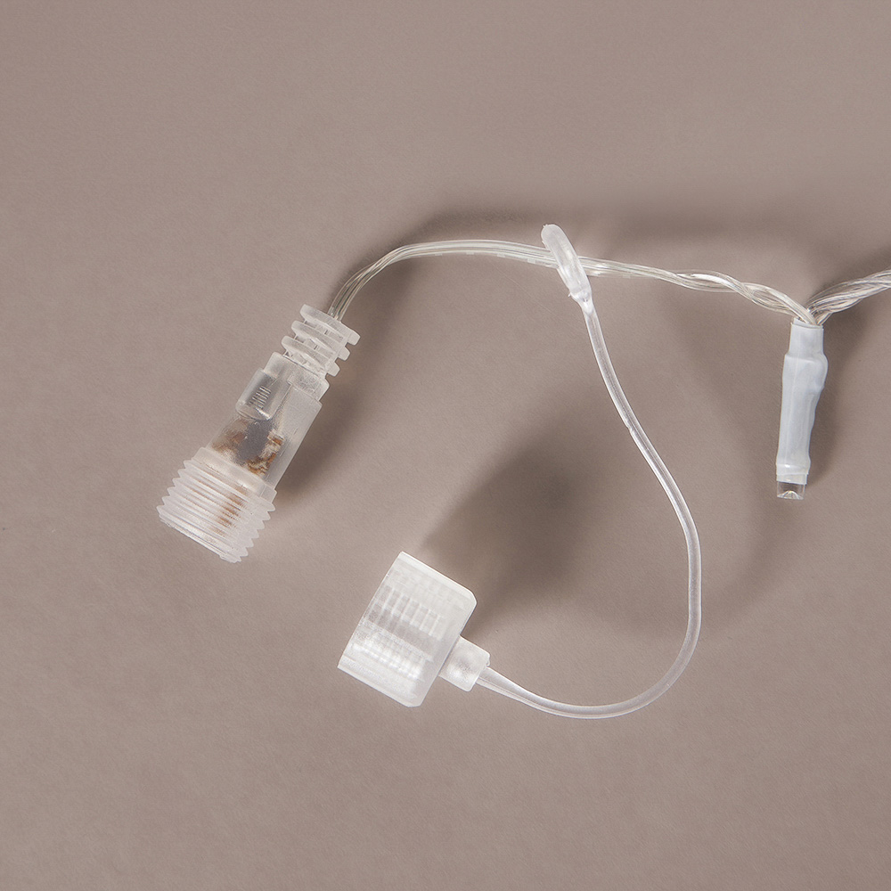 Гирлянда уличная вьюн 20 м BY, 160 LED ламп, белое свечение, ПВХ прозрачный, 8 режимов, коннект, 220В (24В), IP54, арт.№ 351-781