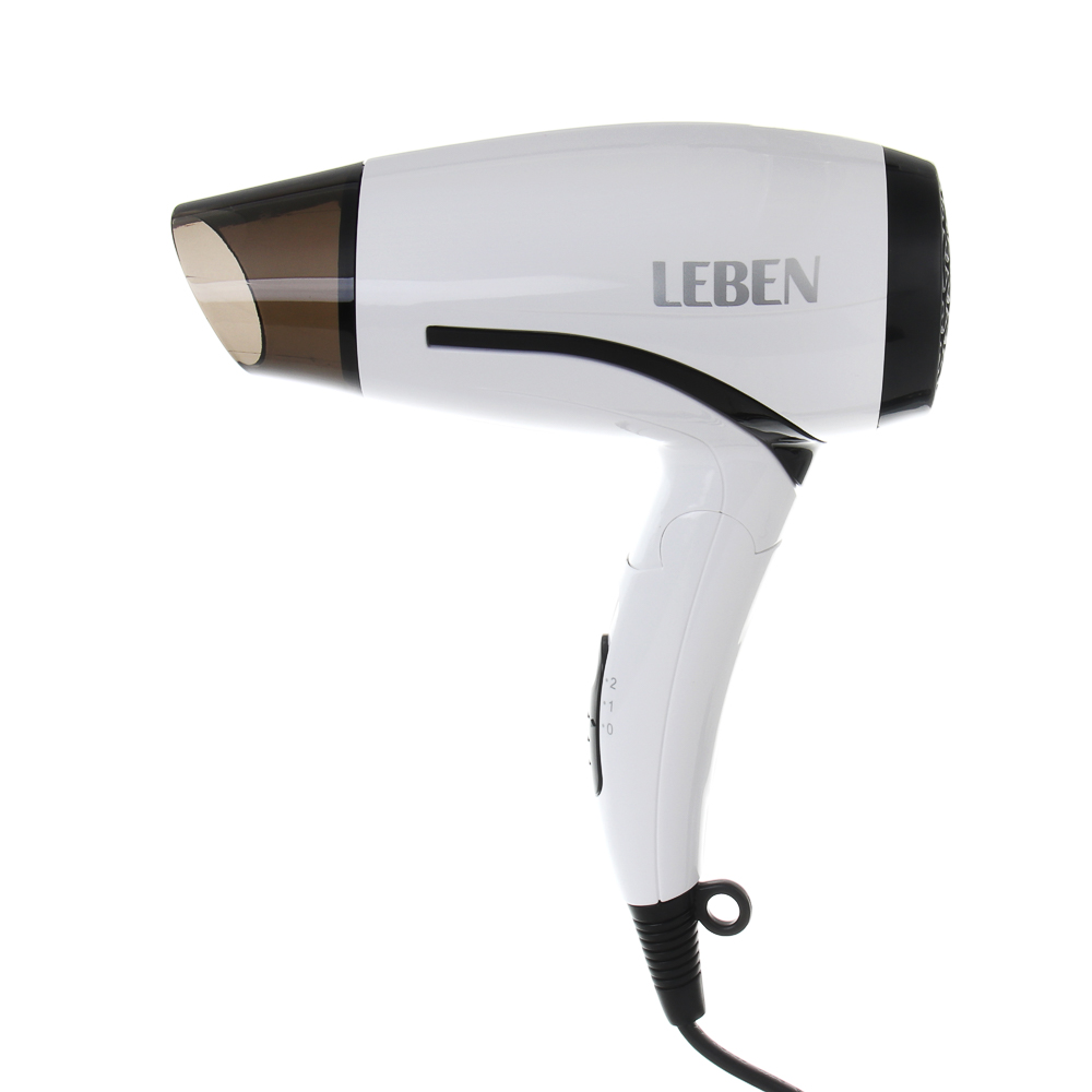LEBEN Фен для волос, складной, 1200 Вт, 2 скорости, бело-черный, концентратор, арт.№ 259-228