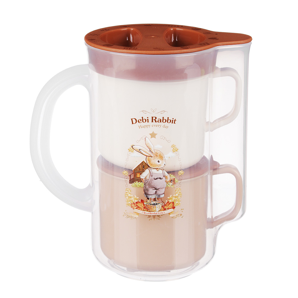 Кувшин с кружками ,1000мл + 2 по 250мл, пластик, "Зайчата", арт.№ 829-181