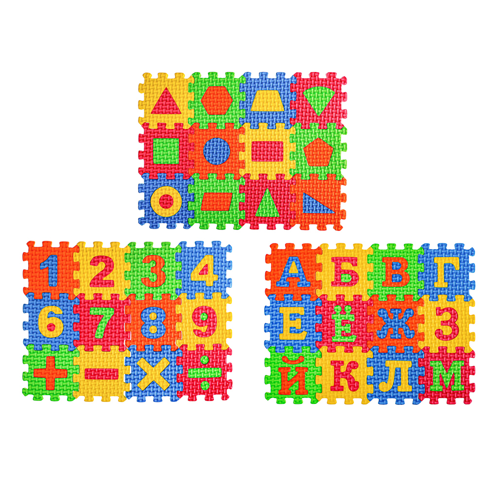 Коврик-пазл "Цифры/Буквы/Фигуры" 36 элементов, ЭВА, 20х15х2,5см, 3 дизайна, арт.№ 272-603
