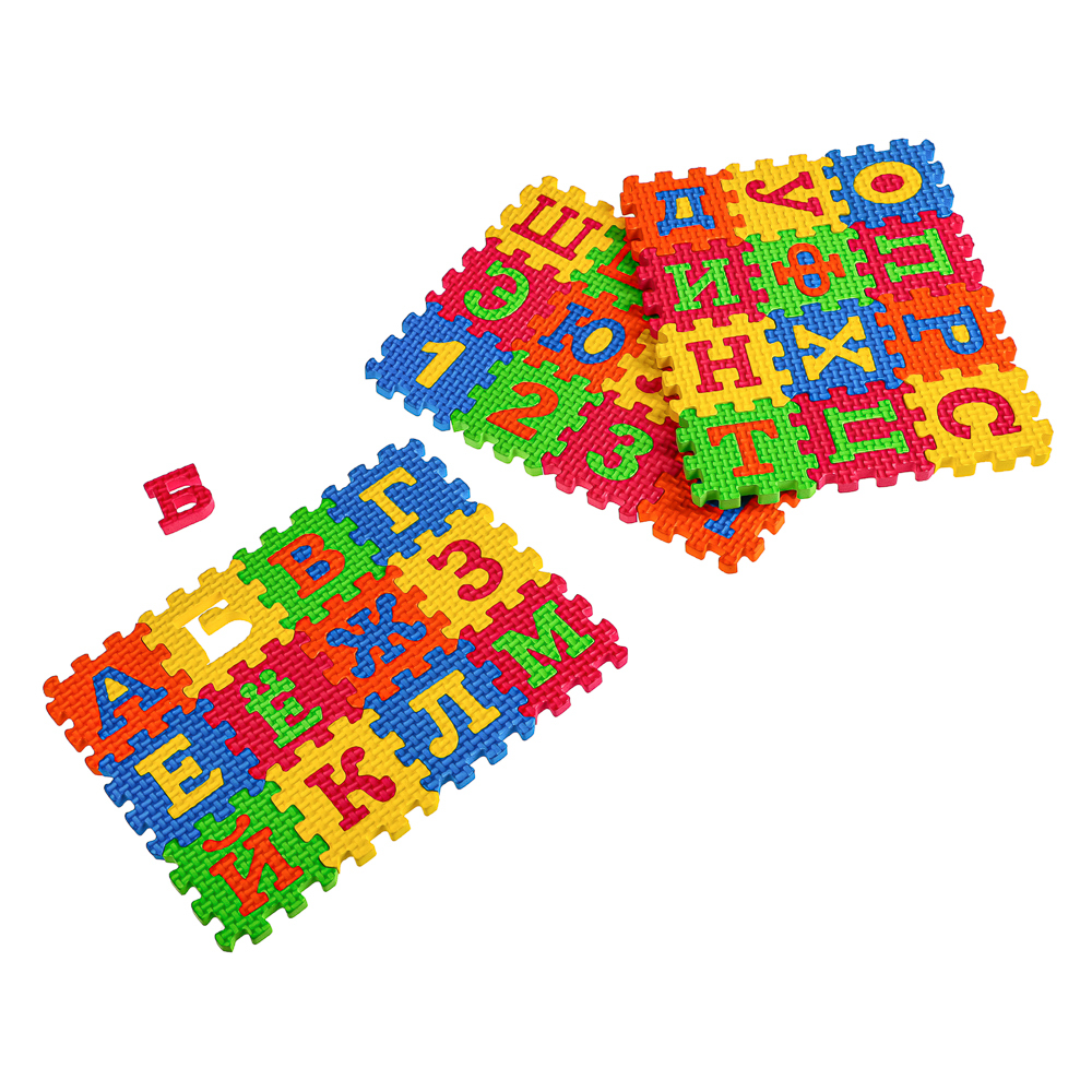 Коврик-пазл "Цифры/Буквы/Фигуры" 36 элементов, ЭВА, 20х15х2,5см, 3 дизайна, арт.№ 272-603