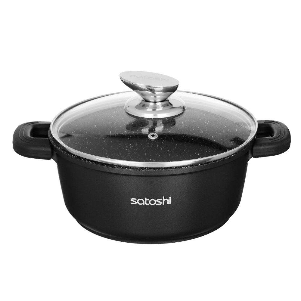 Кастрюля с крышкой 2 л, d20х9 см SATOSHI Лион, антипригарное покрытие мрамор, силиконовые протекторы ручек, индукция, арт.№ 846-404