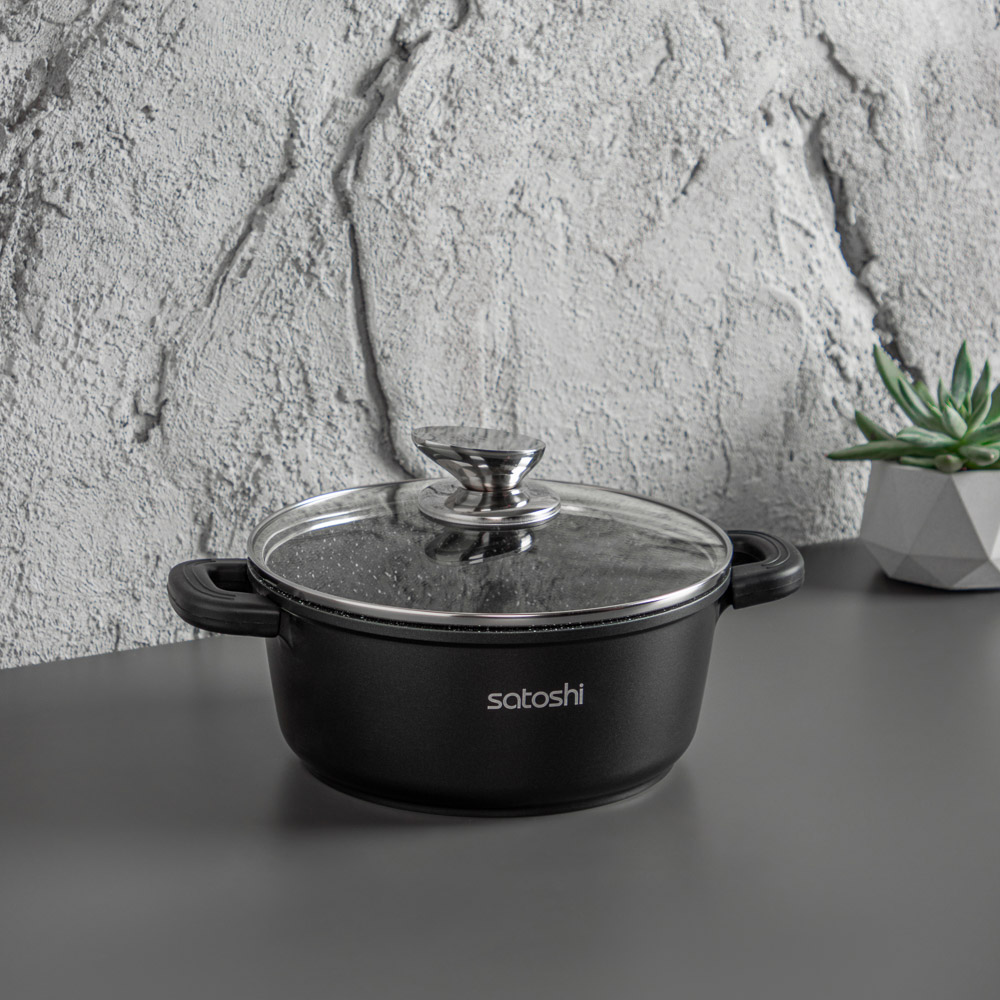 Кастрюля с крышкой 2 л, d20х9 см SATOSHI Лион, антипригарное покрытие мрамор, силиконовые протекторы ручек, индукция, арт.№ 846-404
