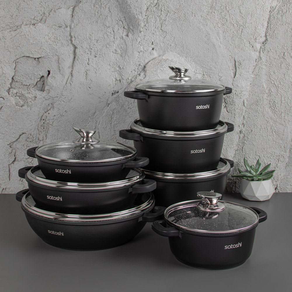 Кастрюля с крышкой 2 л, d20х9 см SATOSHI Лион, антипригарное покрытие мрамор, силиконовые протекторы ручек, индукция, арт.№ 846-404