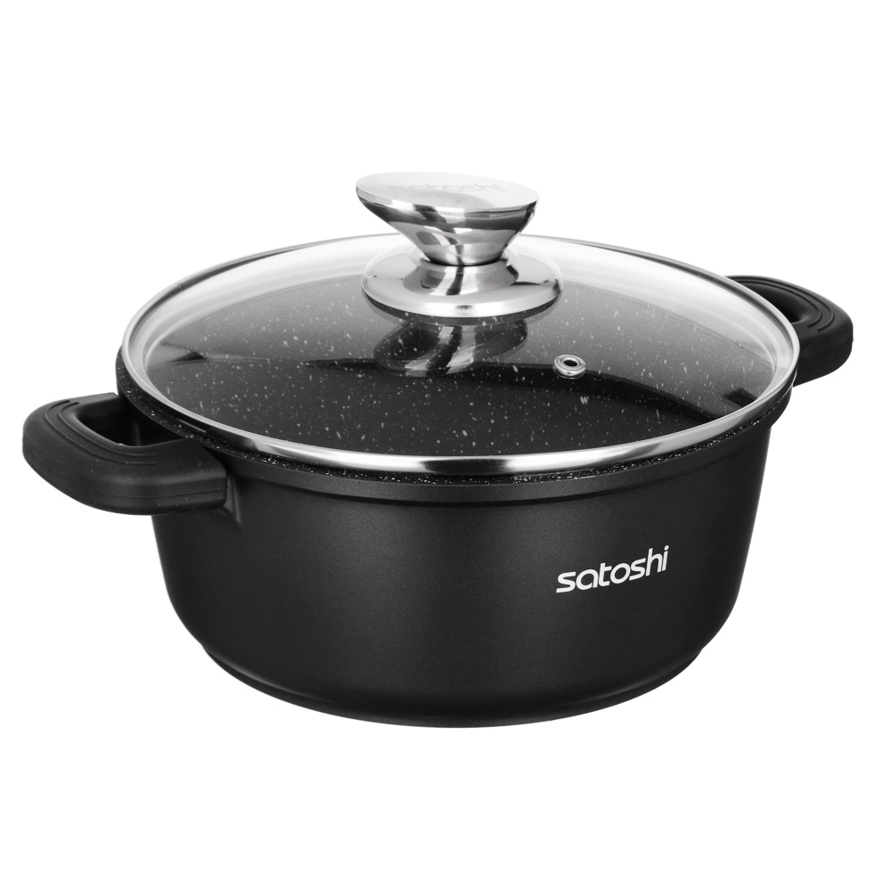 Кастрюля с крышкой 2 л, d20х9 см SATOSHI Лион, антипригарное покрытие мрамор, силиконовые протекторы ручек, индукция, арт.№ 846-404