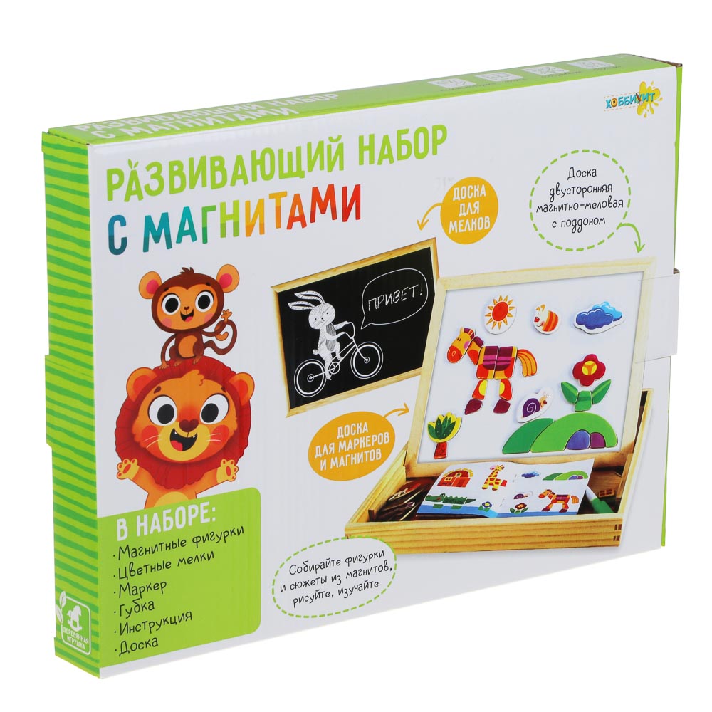 ХОББИХИТ Набор развивающий с магнитами, дерево, магнит, картон, мел, 31x23,5x3см, 2 дизайна, арт.№ 262-455