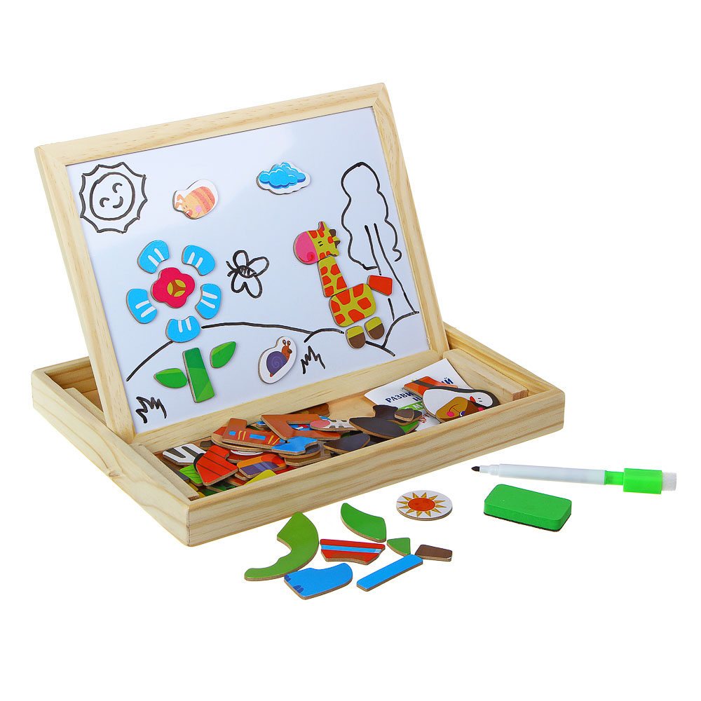 ХОББИХИТ Набор развивающий с магнитами, дерево, магнит, картон, мел, 31x23,5x3см, 2 дизайна, арт.№ 262-455