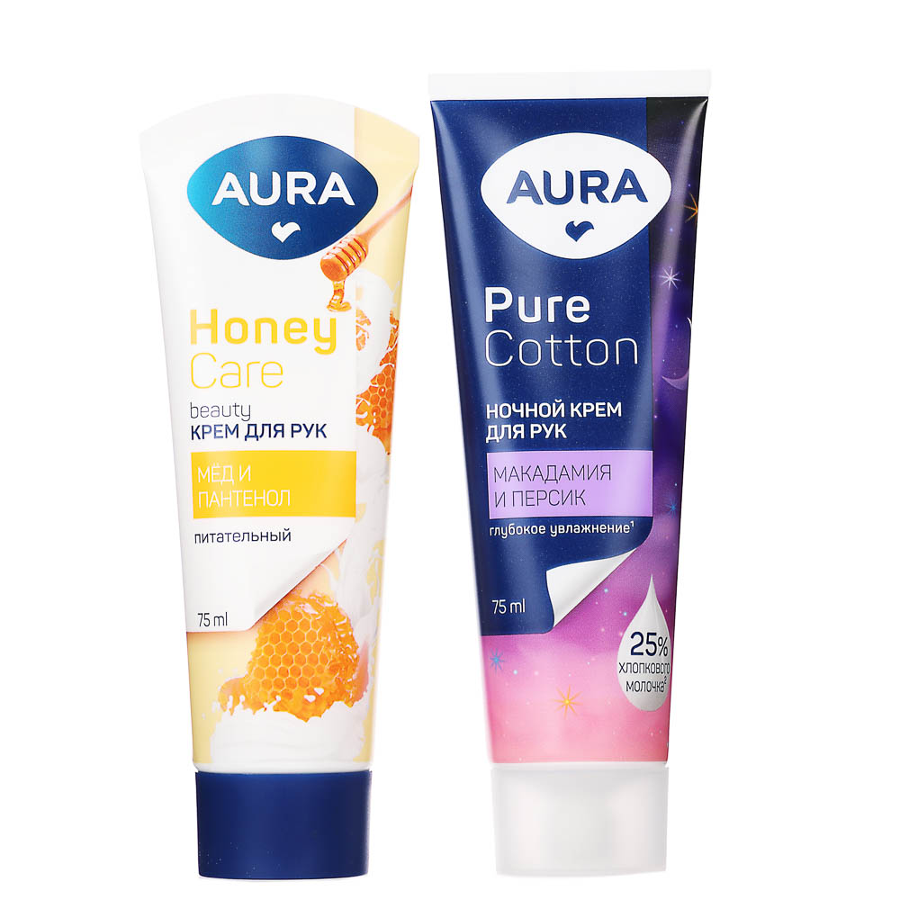 Подарочный набор женский AURA Pure Cotton: Крем для рук Питательный, 75мл+Крем для рук Ночной, 75мл, арт.№ 937-163