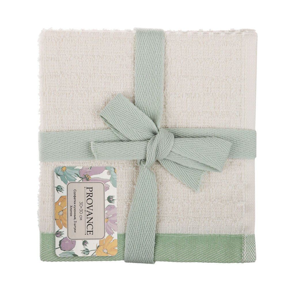 PROVANCE Дейзи Салфетки кухонные в наборе 3шт., 100% хлопок, 30х30см, 3 цвета, арт.№ 488-145