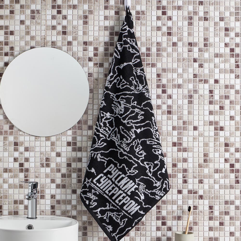 BY Русские Супергерои Полотенце махровое, 100% хлопок, 70х140см, 450гр/м, черно-белый, арт.№ 484-169