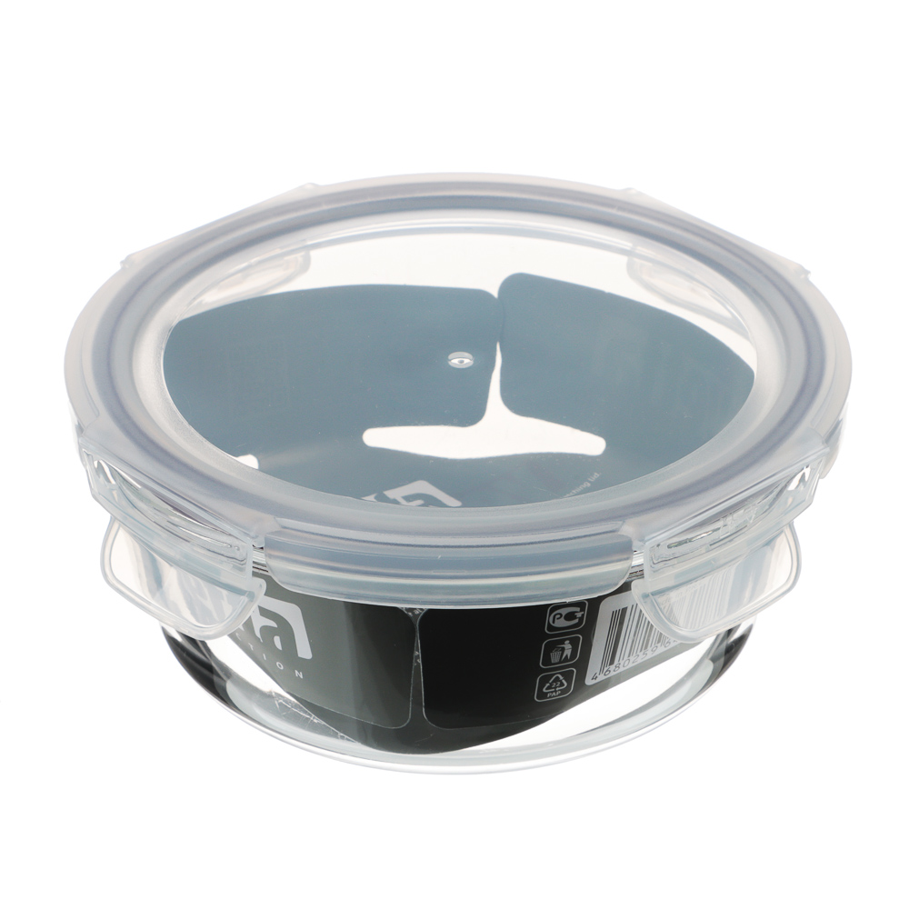 VETTA Контейнер для продуктов на защелках 600мл круглый, жаропрочное стекло, арт.№ 825-013