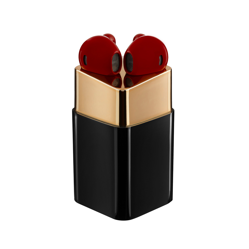 BY КИРЯ Наушники беспроводные TWS Помада вкладыши, 30/400мАч, BT5.3, красные, кейс чёрн/золото, арт.№ 410-020