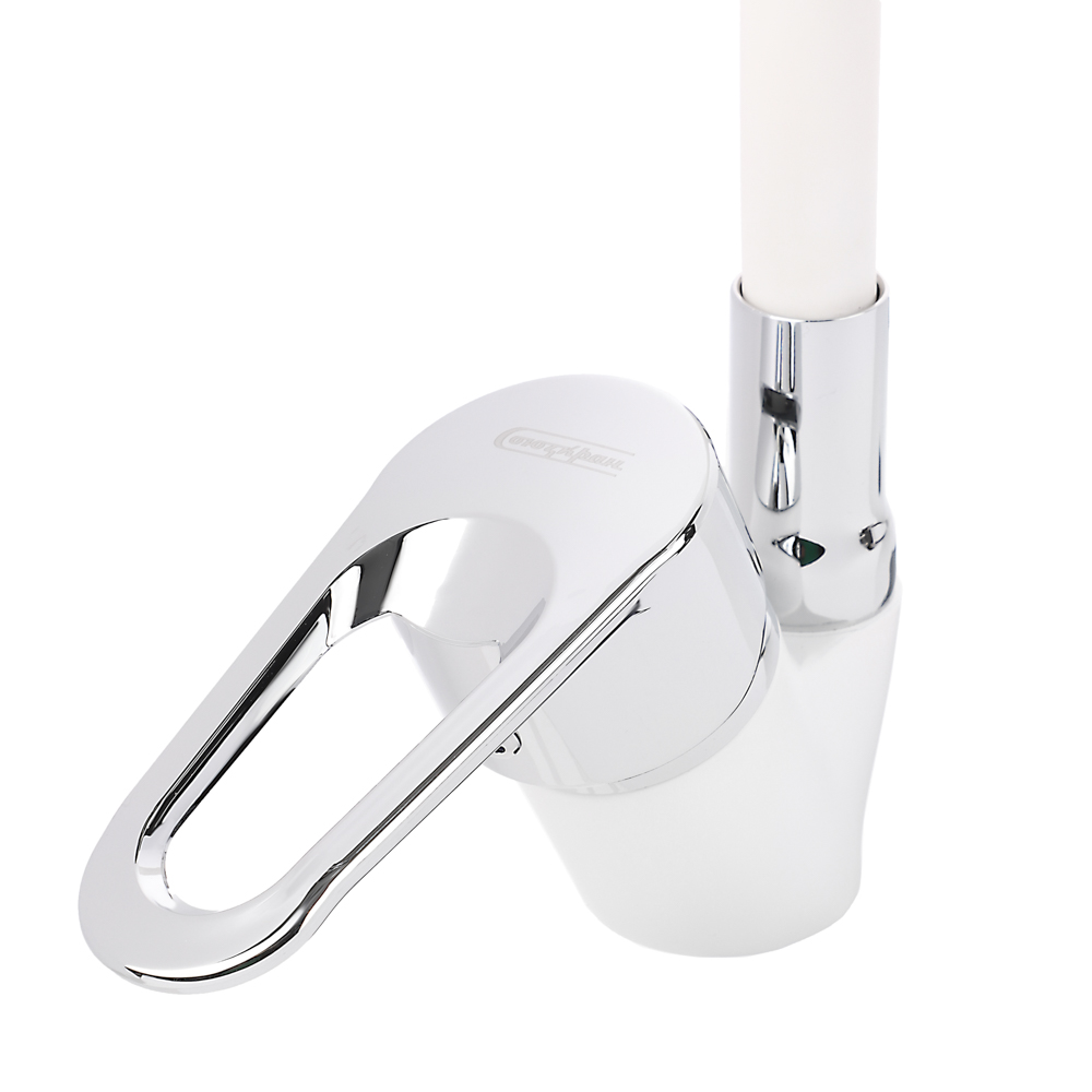 СоюзКран Смеситель для кухни, гибкий излив, керам. картридж 40мм, белый/хром, цинк, SK01-F125, арт.№ 567-164