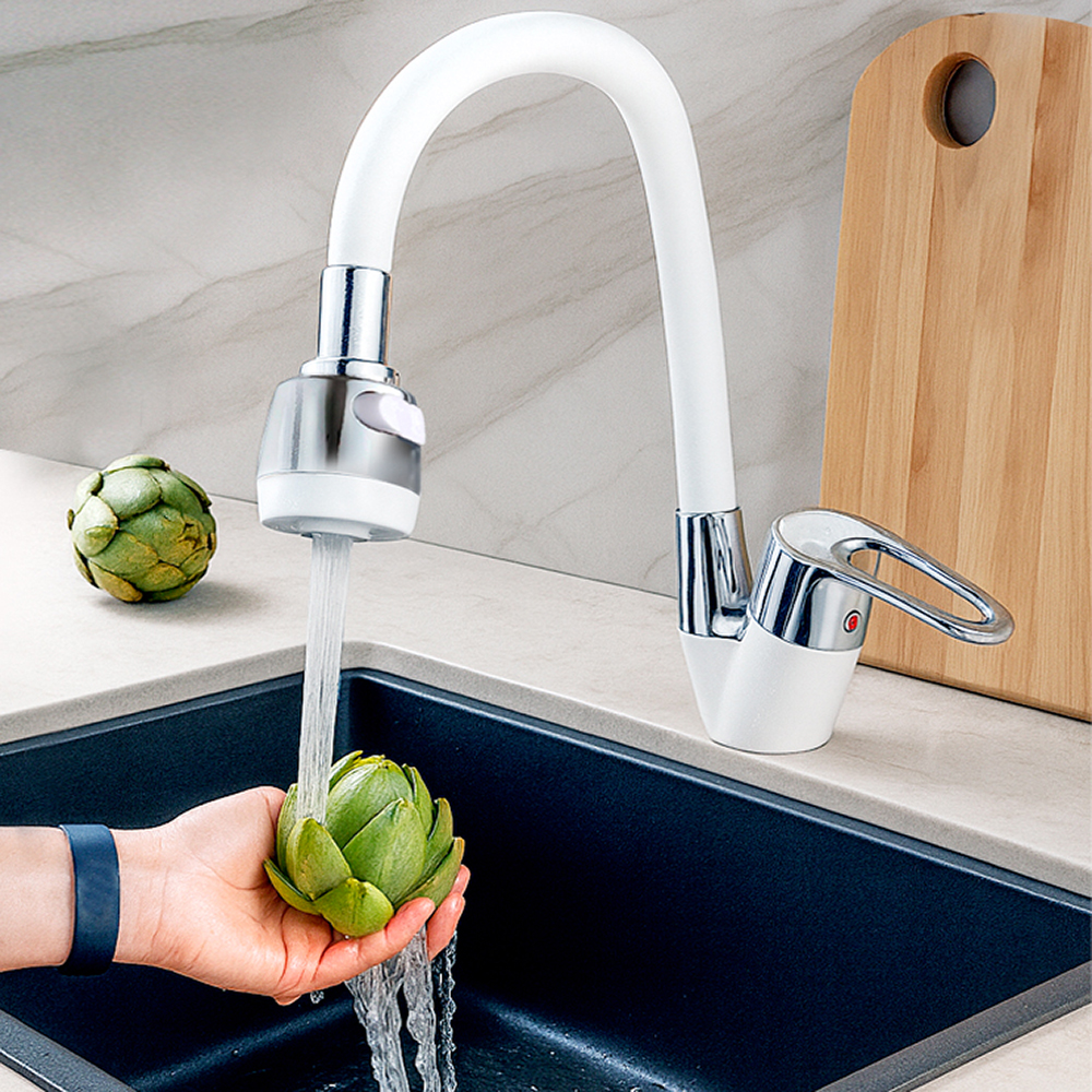 СоюзКран Смеситель для кухни, гибкий излив, керам. картридж 40мм, белый/хром, цинк, SK01-F125, арт.№ 567-164