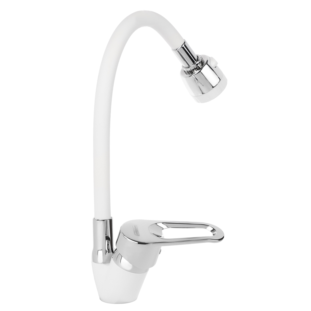 СоюзКран Смеситель для кухни, гибкий излив, керам. картридж 40мм, белый/хром, цинк, SK01-F125, арт.№ 567-164