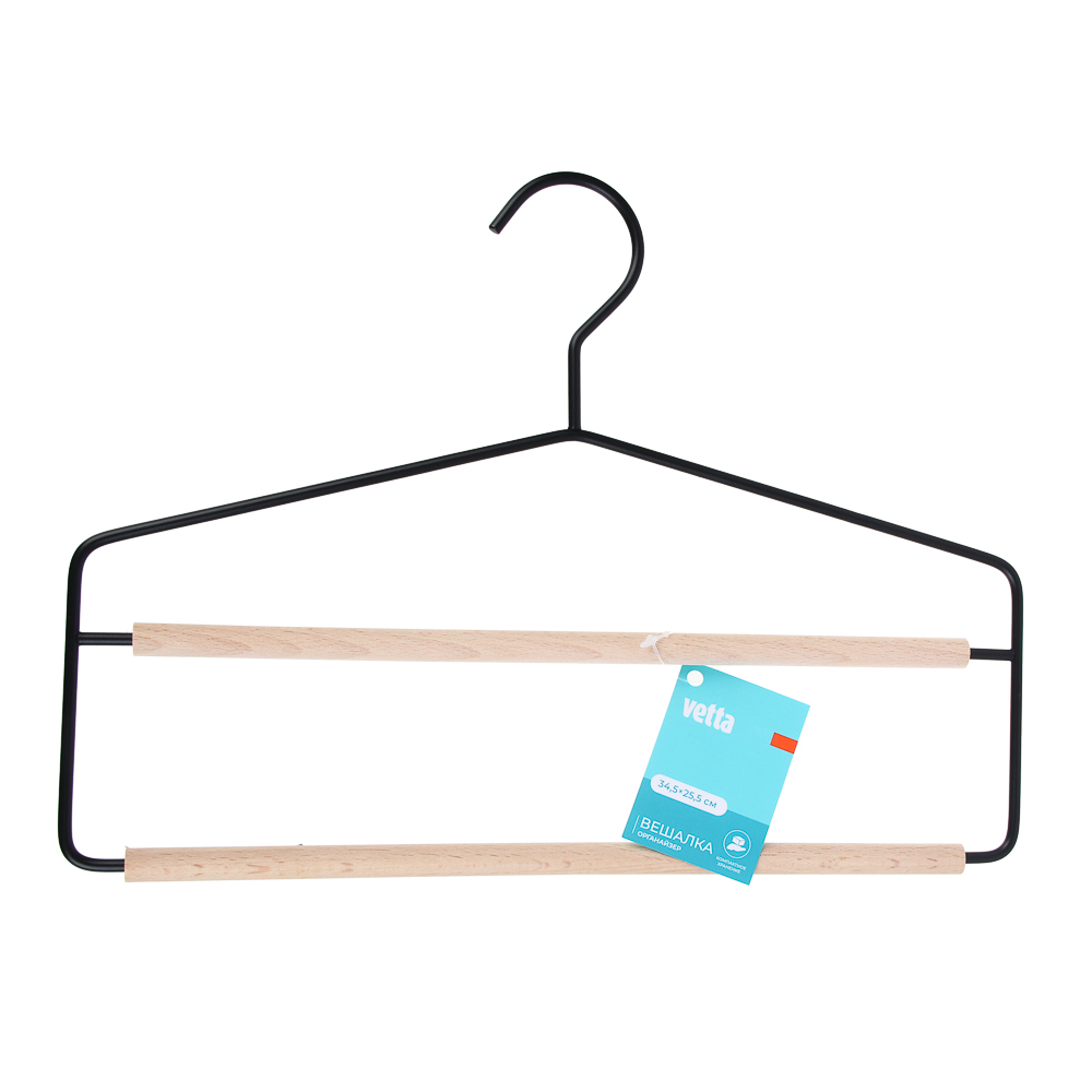 VETTA Вешалка-органайзер, 2 уровня, 34.5х25.5х0.8 см, металл, дерево, черный глянец, арт.№ 456-150