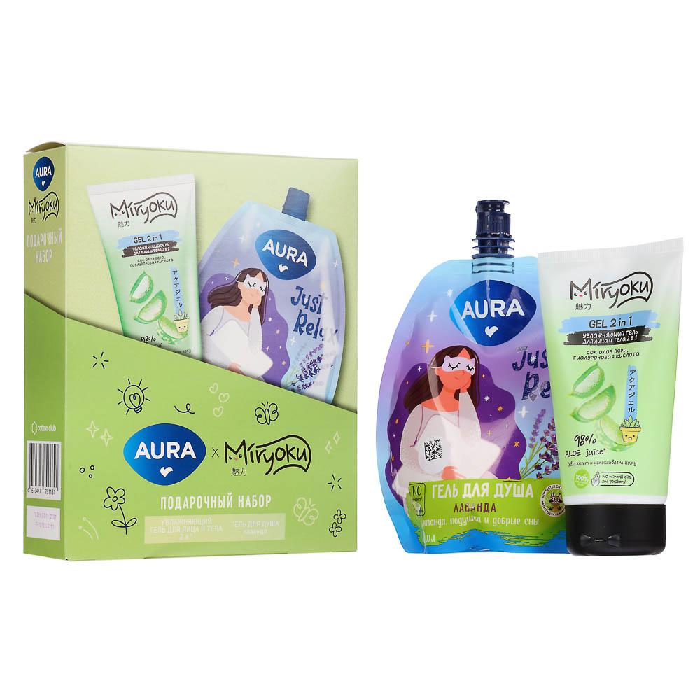 Подарочный набор женский AURA Гель д/душа, 250мл+MIRYOKU Увлажняющий гель д/лица и тела 2в1, 150мл, арт.№ 937-174